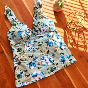 NWT Alex Marie RSC ruffle tankini 10 nadine floral blue sage